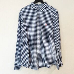 Polo Ralph Lauren‎ Shirt Mens Button Down Blue Gingham Plaid 100% Linen Size XXL